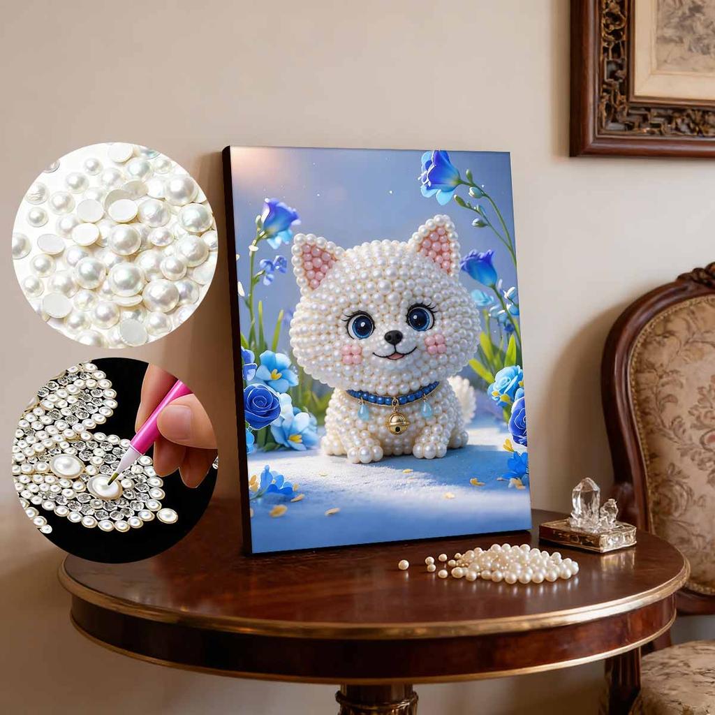 DIY Little White Dog Pearl Art Painting for Home Wall Decor Arts Craft  for Adults/Beginners Gift Idea Home Decor Without Frame