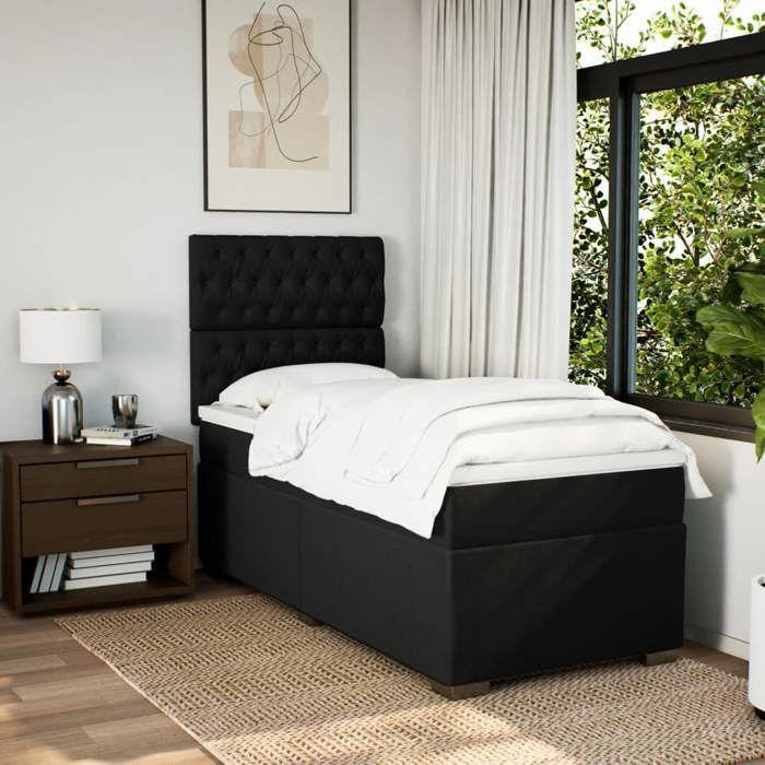 Maison Exclusive - Sommier à lattes de lit avec matelas Noir 90x190 cm Tissu