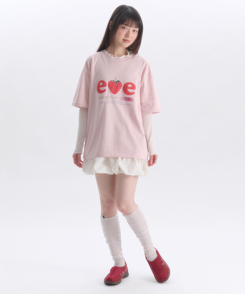 AMBLER Strawberry Applique Embroidery Short Sleeve T-Shirt As1308 (Pink)