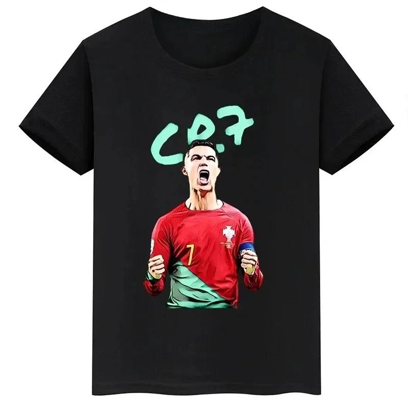 Stylish Black Cristiano Ronaldo "Siuuu" Goal Celebration Football Graphic Casual Cotton Short-Sleeve T-Shirt