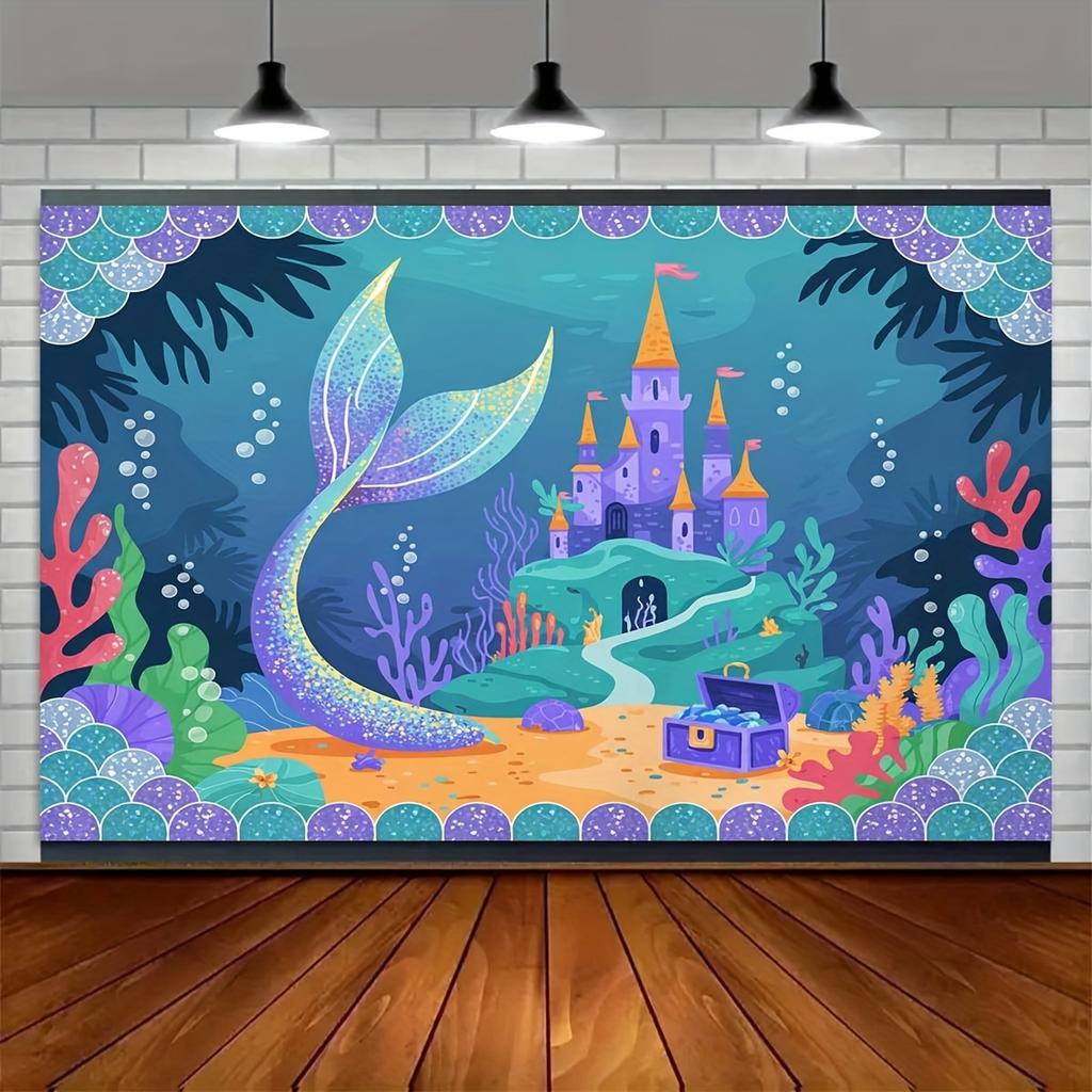 Background banner - Beautiful mermaid party theme pattern background fabric party decoration banner birthday