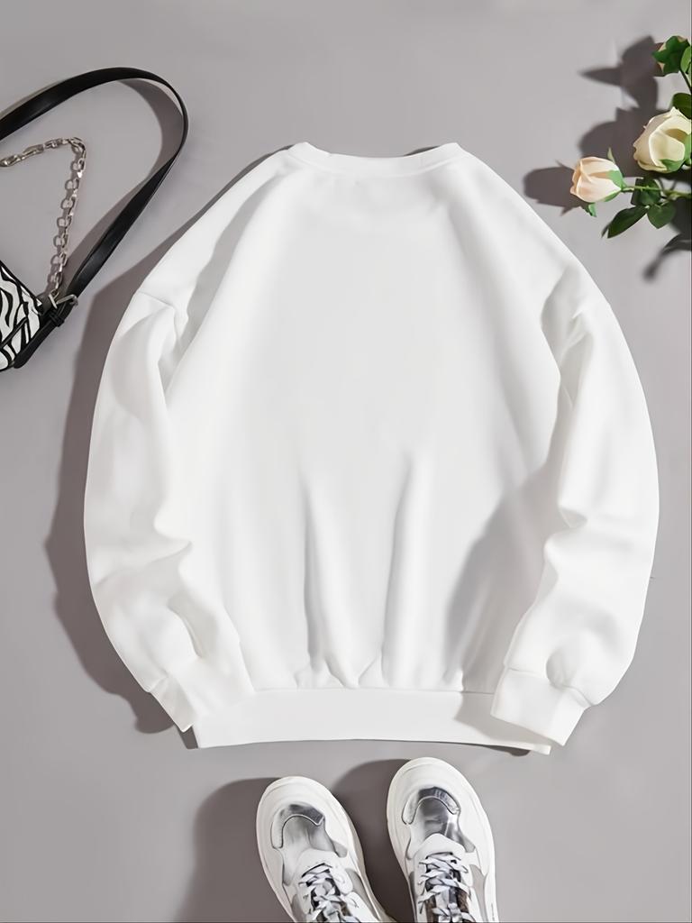 Dia dos Namorados Smile Print Crew Neck Pulôver Solto Moletom de Manga Longa