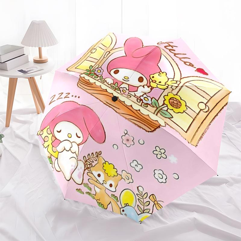 

1pc My Melody Automatic Opening/Closing Umbrella - Portable Three-Fold Design with 8-Bone Iron Frame - Outdoor - Perfect Gift for Fans, Travelers, Dai