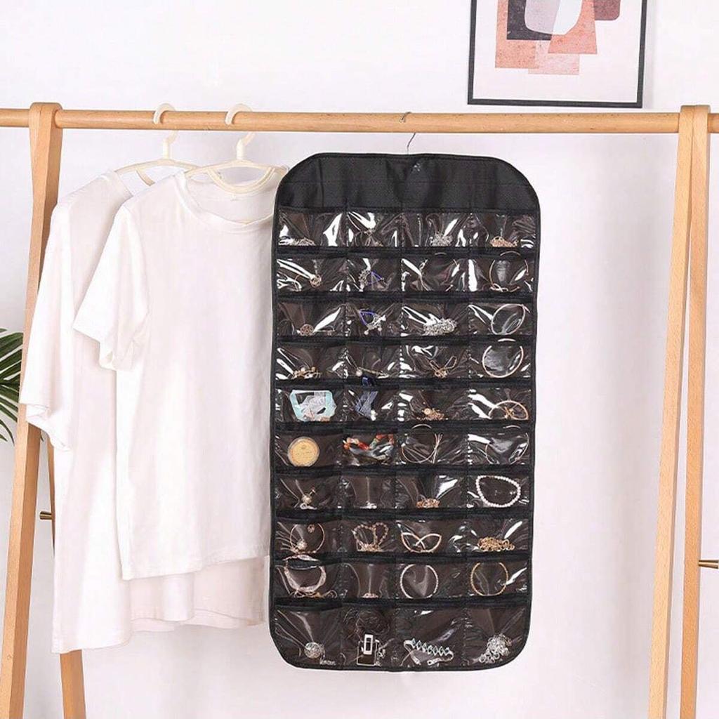1 Stück-80 Fächer Aufbewahrungstasche Schmuckaufbewahrung Hängende Tasche Ring Halskette Ohrringe Organizer Vlies Doppelseitig Halskette Schmuck Ba