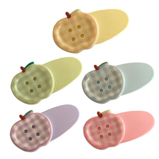 4Pcs Girl Hairpins Macaron Cream Color Plaid Pattern Fruit Button Design Hair Clips Lightweight Stable Grip Scalp-friendly Hair