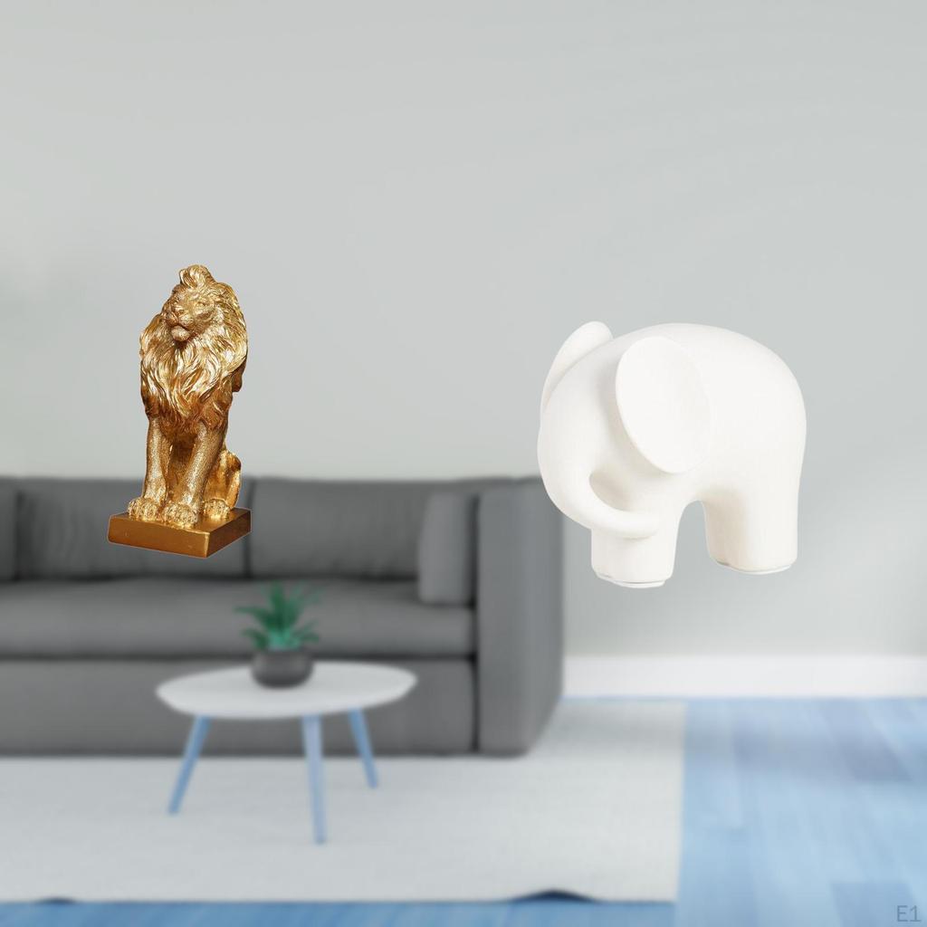Ceramic Lion Elephant Sculpture Collectible Animal Statue Figurine Art Ornament Decorative for