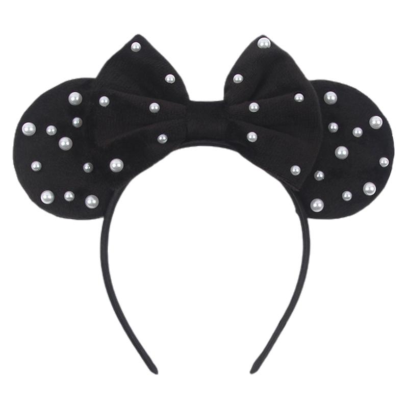 Disney Mickey 3.3"Velvet Ears Headband For Girls Soft Bow Hairband Halloween Festival Party Christmas DIY Hair Accessories