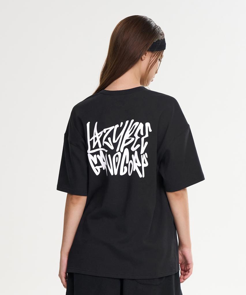Leijibi Signature Graffiti Oversized Short Sleeve Functional Gym Wear Fitness Running Workout Wear Short Sleeve W Black