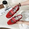 Cowhide Version~ Red Inner Height Increase Mary Jane Shoes for Women's New Versatile Shallow Mouth Simple Ballet Single Shoes for Women