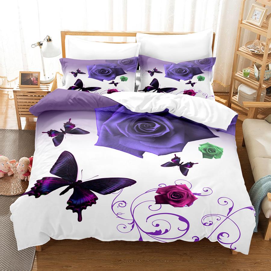 Blue Flower Duvet Cover Queen Size With Zipper Pillowcase 3D Floral Bedding Set 3pcs 2pcs Full King Twin Single Double Bed Thin