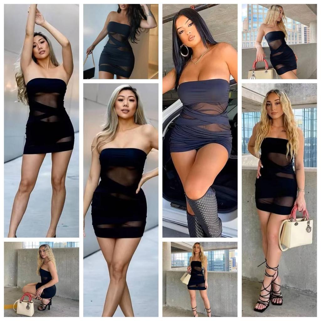 Parti Askısız Elbise Kadın Yama İşi File Yaz Parti Kıyafeti Kolsuz Gece Yarısı Seksi Kalça Mini Bodycon Dar Kulüp Kıyafeti