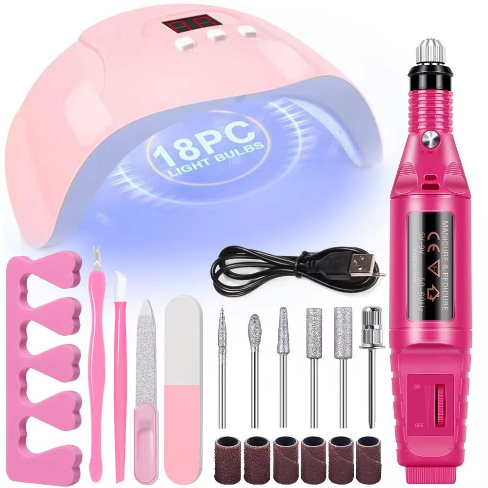 LINMANDA Professional USB Electric Nail Drill Polish File Kit with UV LED Nail Lamp Gel Manicure Dryer Lamp Acrylic Starter Set