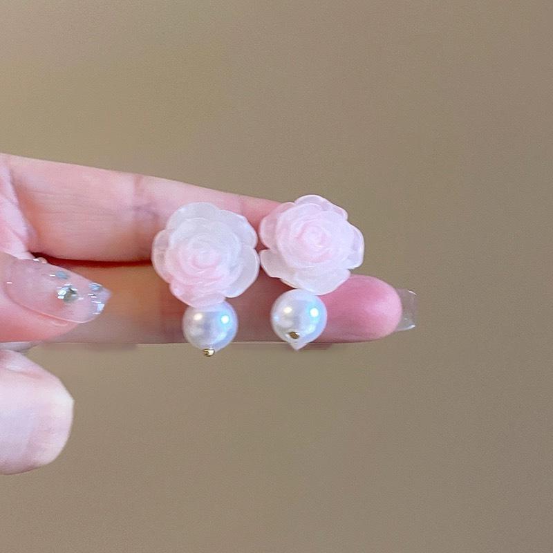 925 Silver Pink Heart Flower Butterfly Tassel Earrings - Sweet, Elegant, and Whimsical Design