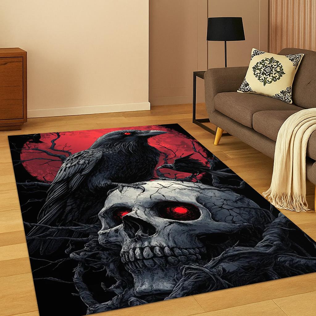 Viking Crow Raven Norse Mythology Goth Carpet Rug for Living Room Sofa Home Bedroom Doormat Decor,Playroom Non-slip Floor Mat