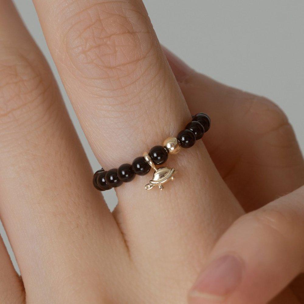 

14K Zanti Lucky Turtle Natural Stone Ring W Onyx / Size: XL (size 17-20)