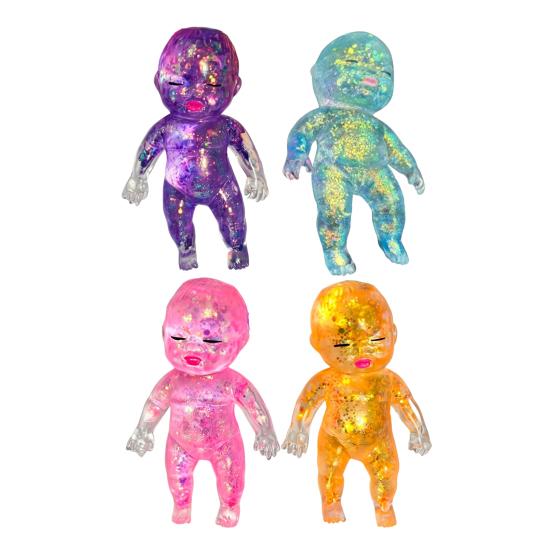 1/2/3/4/5Pcs Glitter Babies Stress Relief Toy Soft Stretchy Anxiety Relieving Clear Baby Squeeze Toy Hand Relaxation Stress Sugar Ball Fidget Toy