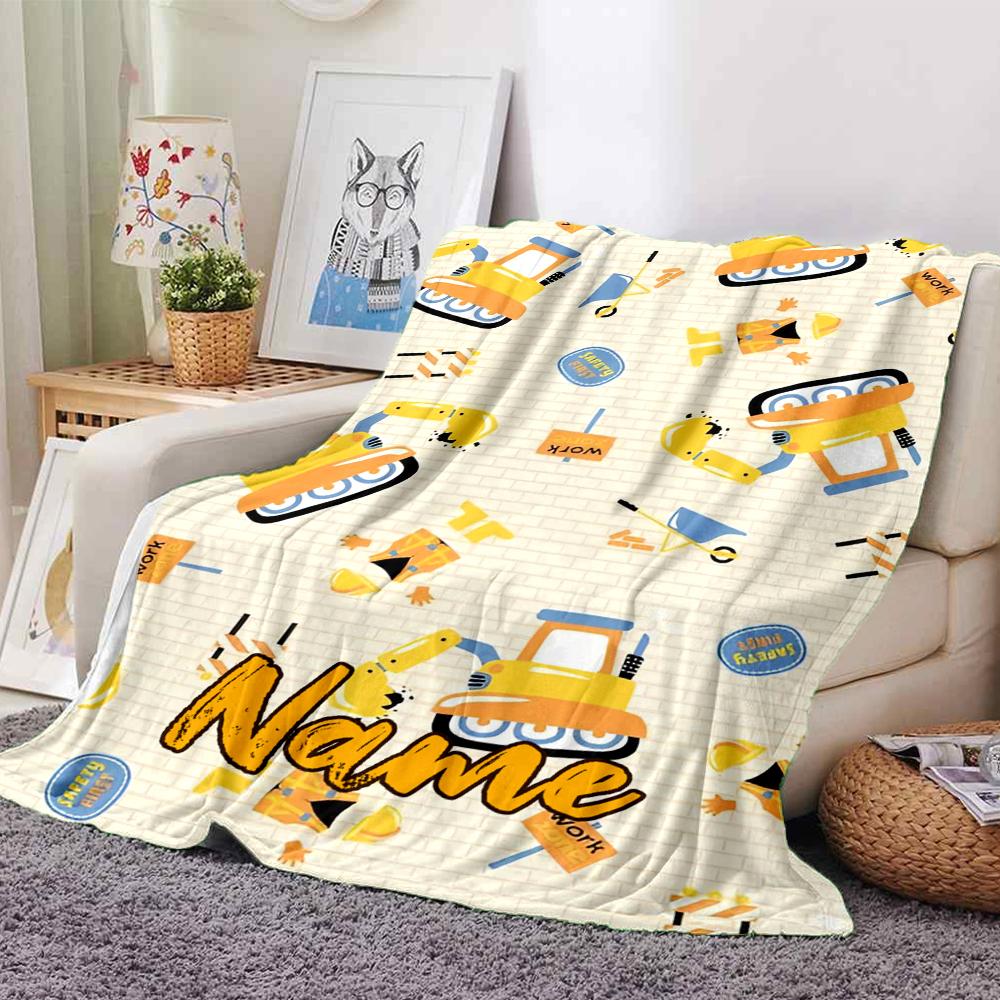 Custom Name excavator Theme Printed Blanket - Perfect for Couch, Bed, Travel & Outdoor Use | Machine Washable, Cozy & Durable.