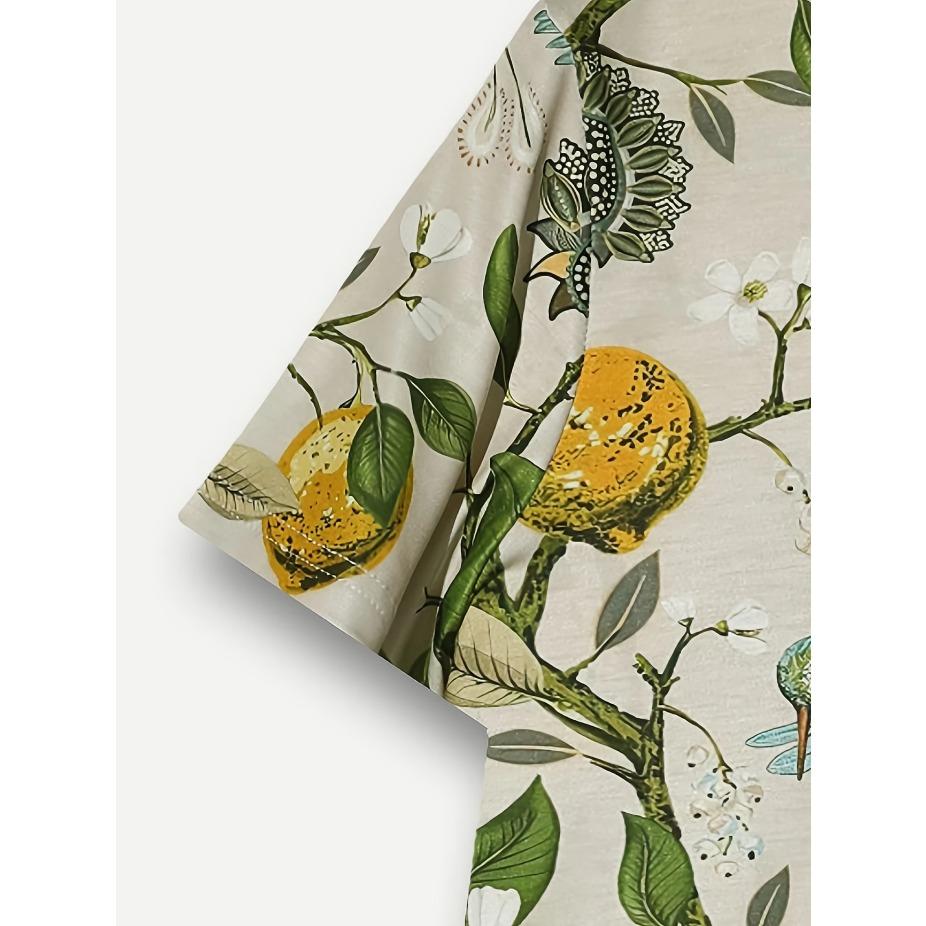 Women'S Vintage Floral Print Short Sleeve T-Shirt - Soft Breathable Fabric, Relaxed Fit Round Neck Casual Top