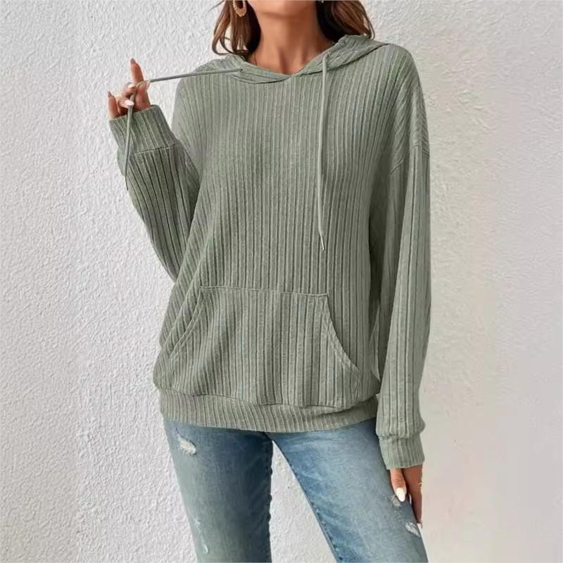 Autumn Winter Knitted Hoodie Strap Pit Bar Pocket Long Sleeve Hoodie Solid Color Loose And Versatile Sweatshirt