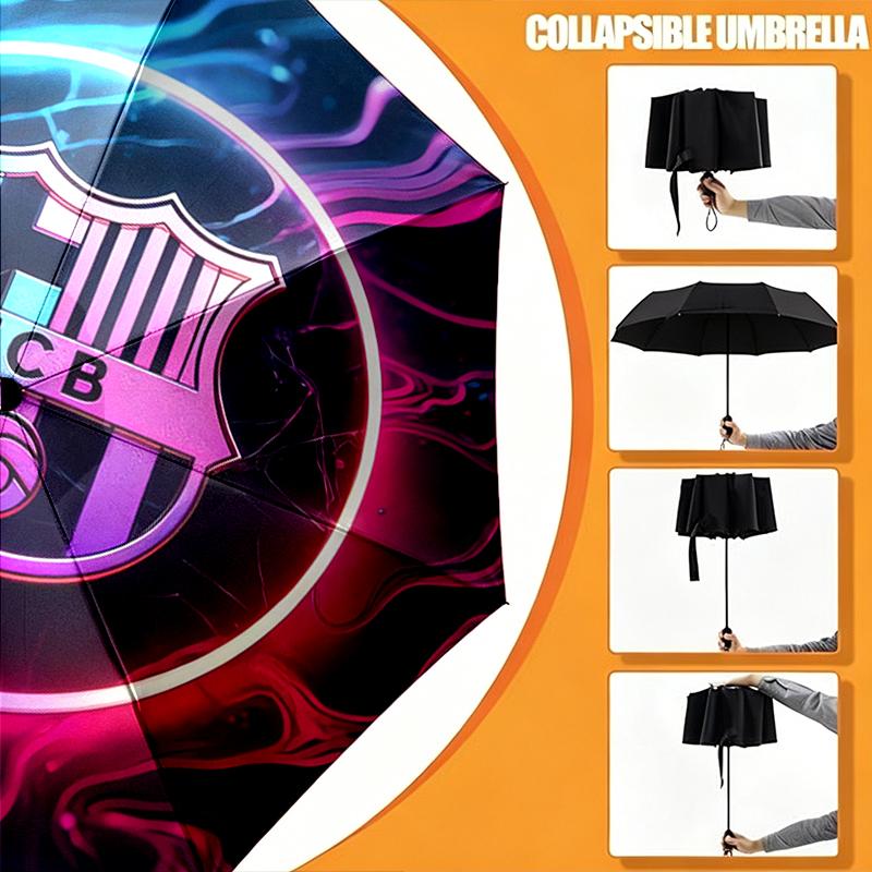 1pc Sturdy 8-Bone Auto Umbrella, Barcelona FC Umbrella, Digital Printed, Foldable Umbrella for On-the-Go Outdoor Use