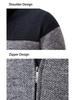 Men's Color Block Velvet-Lined Knit Cardigan with Stand Collar for Fall/Winter