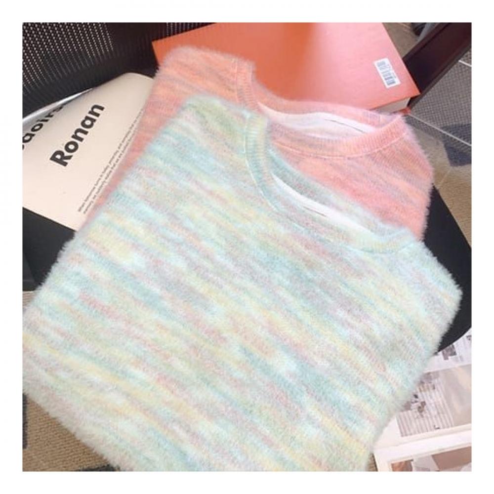 Navava Women Lovely Mink Rainbow Long Sleeve Knit Sweater Nk2321