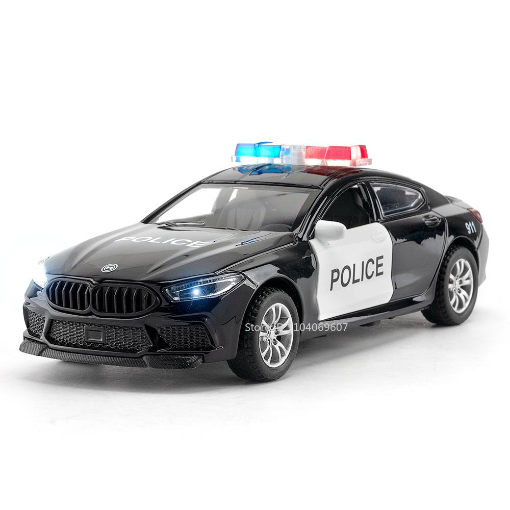 1:32 M8 Mini Police Car Toy Models Alloy Diecast Sound Light Pull Back 4 Doors Opened Rubber Tires Festival Vehicle Toys Gifts