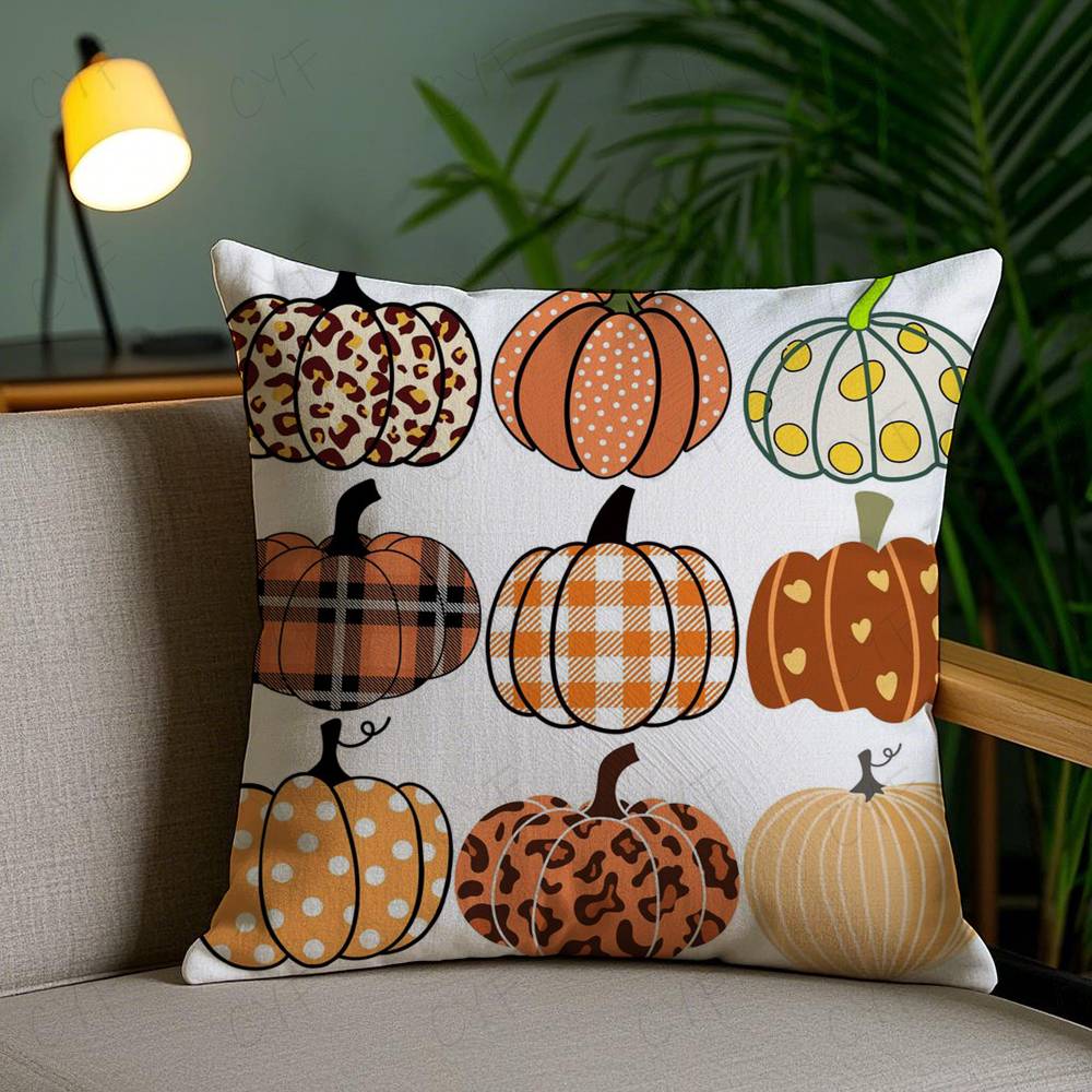 Colorful Watercolor Pumpkin Pillow Case Custom Printed Brushed Fleece Pillow, Baby Skin-Touch, Eco-Friendly Dye-Sublimation Cush