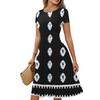 Women's Casual Fashion Round Neck Pleated Short Sleeve Bohemian A-Line Midi Dress