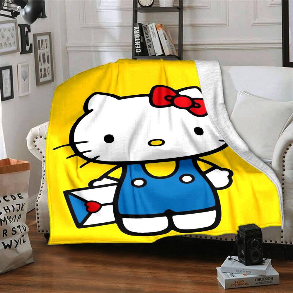 Hello Kitty'S Yellow Adventure Flannel Blanket Super Soft Warm Cozy Blanket For Sofa Bed Office Travel Allseason Home Decor Gift