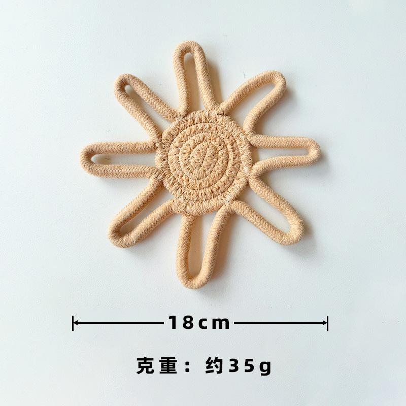 

Подставка под чашку кофе из хлопковой веревки в виде подсолнуха, полуручная работа, теплоизоляционный коврик для стола, хлопковый коврик для горшка, подставка под чашку в форме цветка 18cm