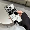 Cute Black White Cat Electroplated Clear Phone Case For iPhone 17 Pro Max 16 15 14 13 12 11 Pro 16 Plus 17 Air Shockproof Cover