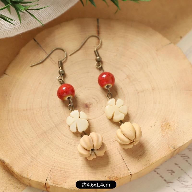 Retro Handmade Plant Fruit Earrings Pine Cone Literature and Art Chinese Medicine Dried Fruit Niche Creative Earrings Women