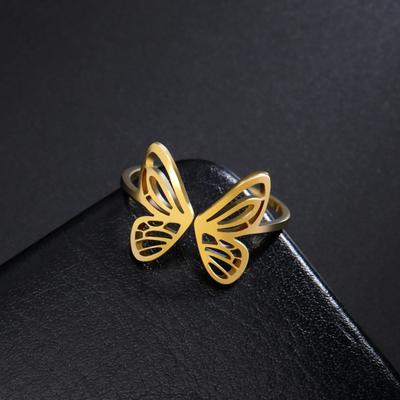 Offener verstellbarer Schmetterlingsring aus Edelstahl, goldfarben, für Damen, ästhetische Fingerringe, Kpop, Mode, Hochzeitsschmuck, Geschenk