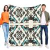 Soft Cozy Flannel Blanket Teal Black Geometric Southwestern Tribal Throw for Bed Sofa Living Room Home Decor Gift for Adults