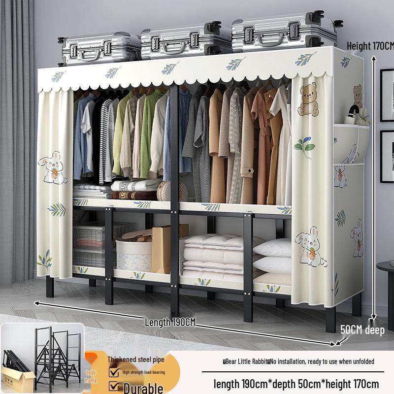 No-Assembly Wardrobe with Drawers: Foldable and Durable for Bedroom or Rental Room