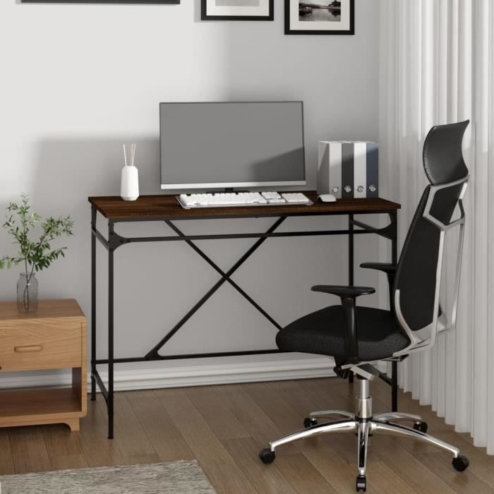 VidaXL Desk Brown Oak 100x50x75 Cm Engineered Wood and Iron 826723