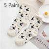 5 Pairs of Autumn and Winter Mink Velvet Cute Cartoon Women's Socks Warm Thickened Sleep Socks Floor Socks Mid-calf Padded Spotted Cow Socks