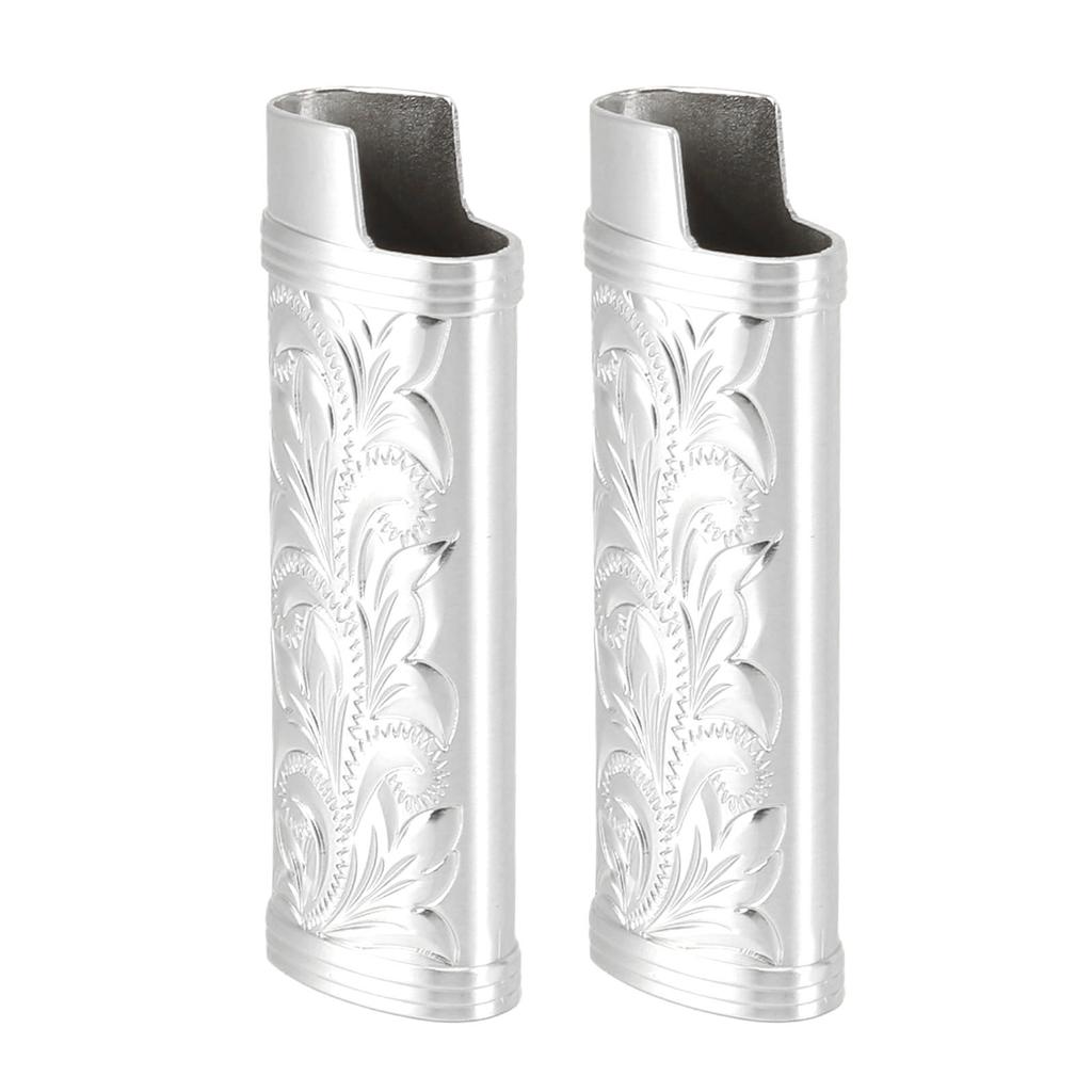 2Pcs Lighter Case Zinc Alloy Lighter Storage Container Floral Pattern for Outdoor Camping Hiking