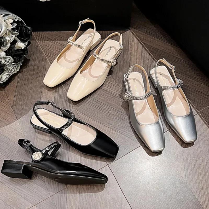 Moda Damskie Buty na Klockowym Obcasie Beżowe Sandały na Obcasie Pasek z Klamrą Mary Jane Grube Luksusowe Wygodne Czarne Dziewczęce Nowe Wysokie Niskie