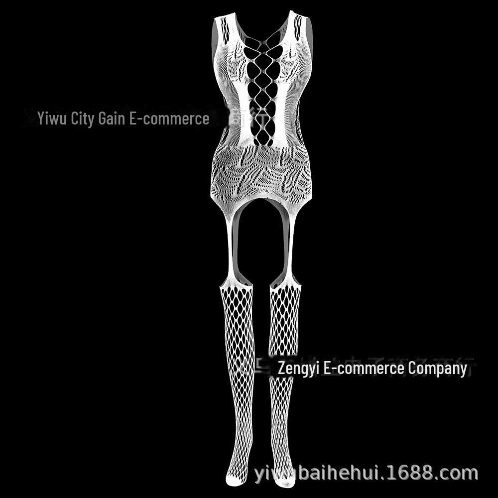 European & American Sexy Hollow Mesh Transparent Jacquard One-Piece Lingerie Pajamas (W417)