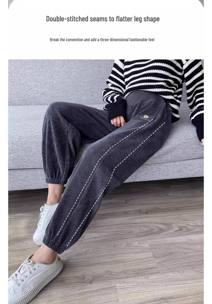 Plus Size Petite Maternity Sweatpants - Loose, Non-constricting, Cuffed Casual Pants for Spring/Summer.
