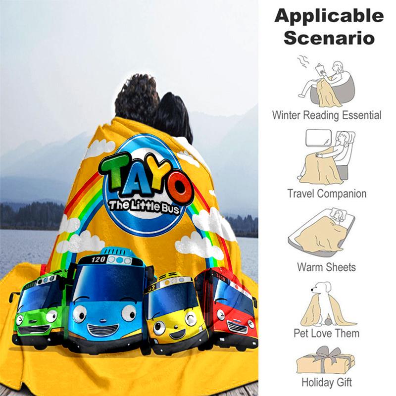 1pz Coperta il piccolo autobus Tayo Design Stampato, Coperta Leggera per Divano, Letto - Morbida e Calda, Regalo per Tutte le Stagioni come Natale, Halloween
