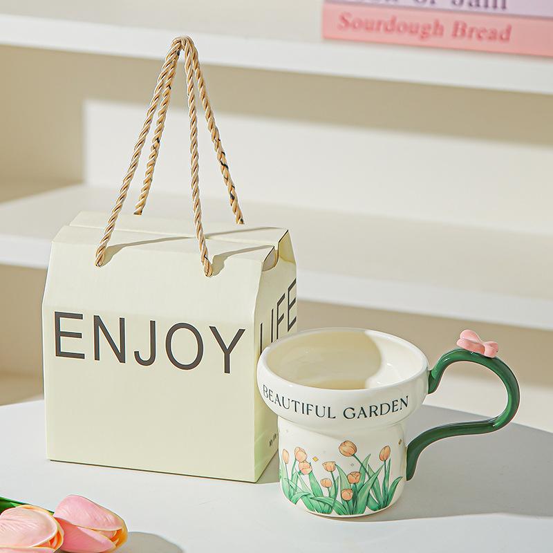 Classical flower ceramic mug household water cup breakfast cup girls coffee cup afternoon teacup girlfriend souvenir