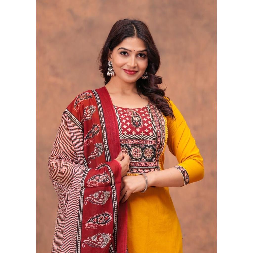 Indian Pakistani Kurti Pant Dupatta Set Women Designer Party Wear Salwar Suit VF-3004
