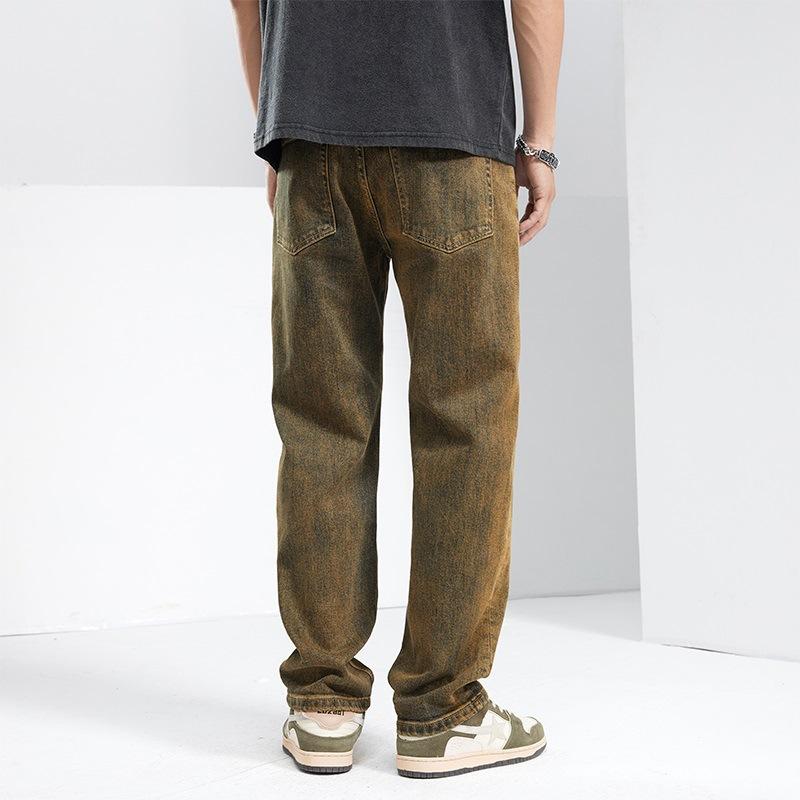 Nuovi Pantaloni Jeans Elasticizzati Dritti Larghi da Uomo Stile Americano Retrò High Street per Primavera ed Estate