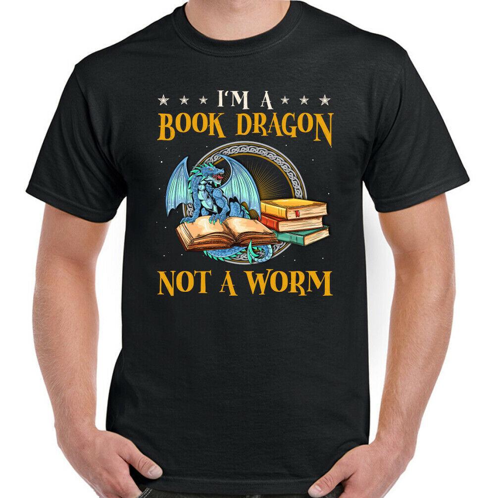 Book DRAGON T-SHIRT Worm Reading Book English Teacher Author Harry Potter Top L