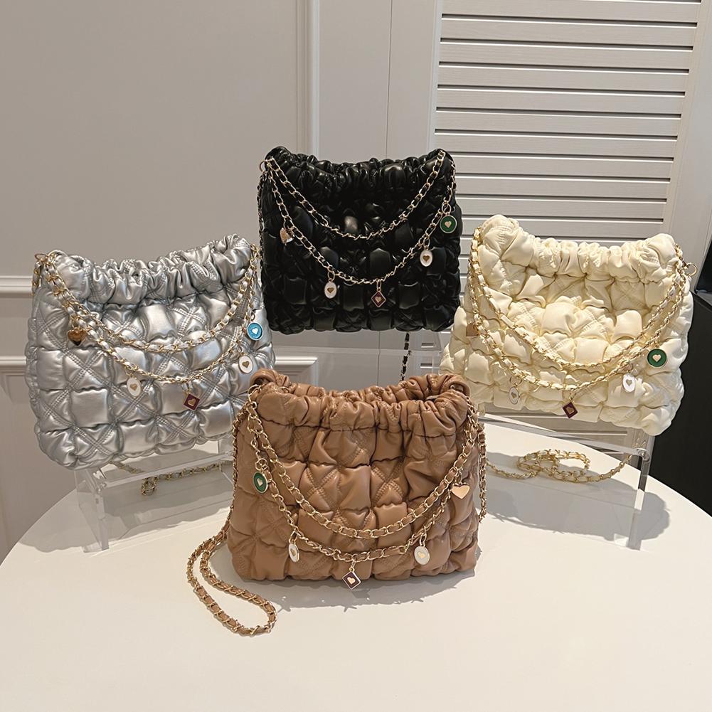 Dámská taška pro dojíždění Jednobarevná PU prošívaná sedlová taška Všestranné stylové stahovací ležérní kabelky