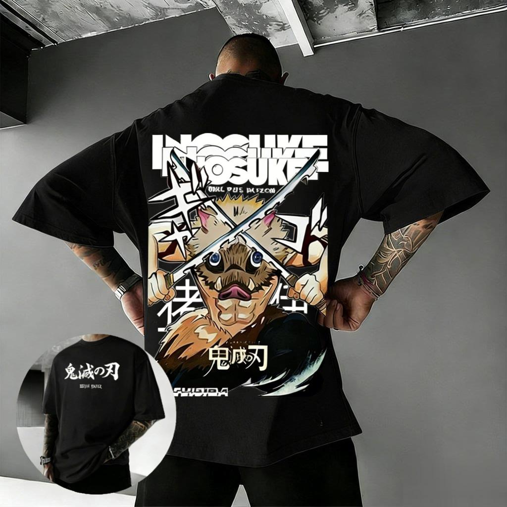 Demon Slayer Inosuke T Shirt Men Women Anime Cotton Short Sleevetee Streetwear Summer New Oversized Casual Tops Graphic Tee Y2k