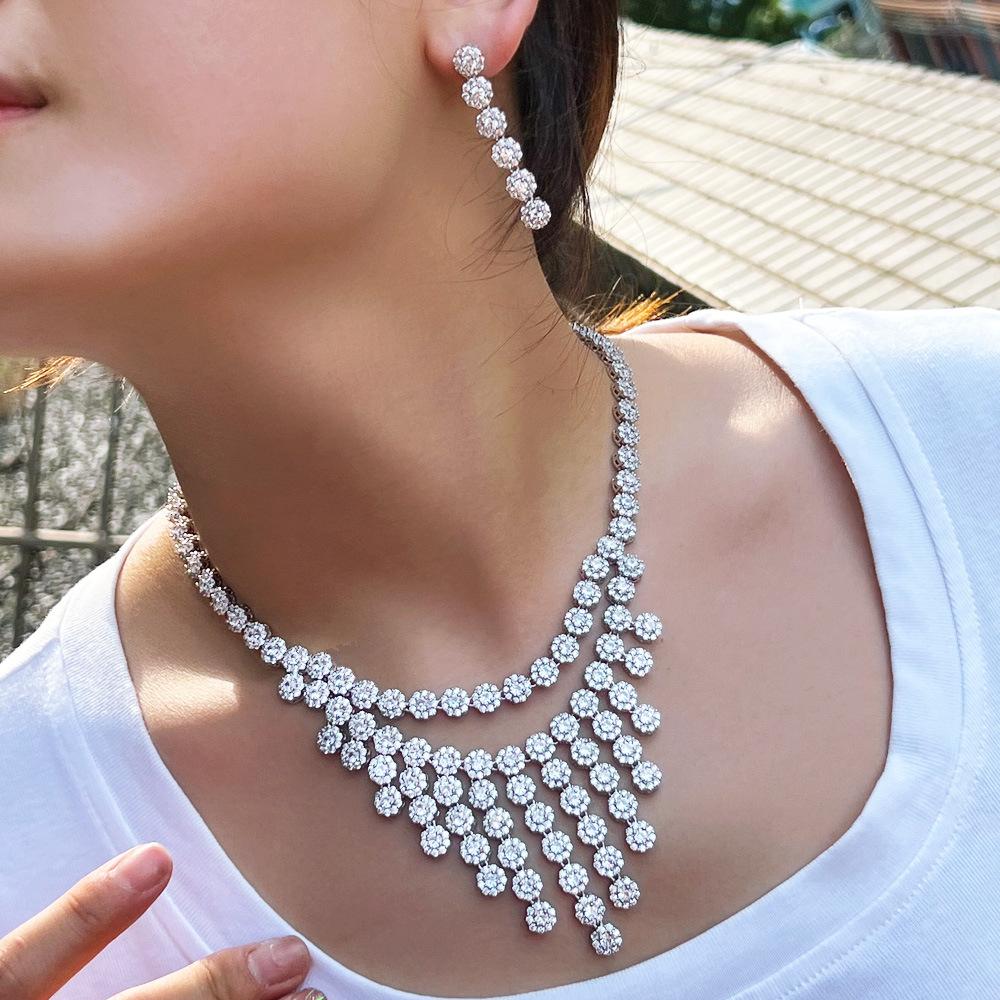 Wedding Jewelry Full Diamond Bridal High-End Necklace Earrings Two-Piece Bridal Wedding Dress Set Chain